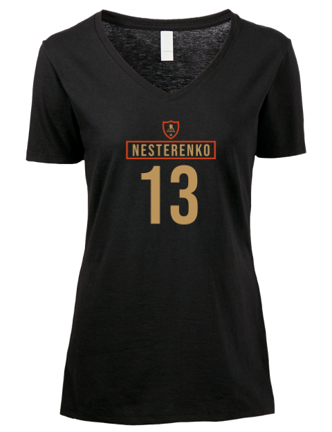Away Jersey Nikita Nesterenko Premium Ladies V-Neck T-Shirt | Swagsta