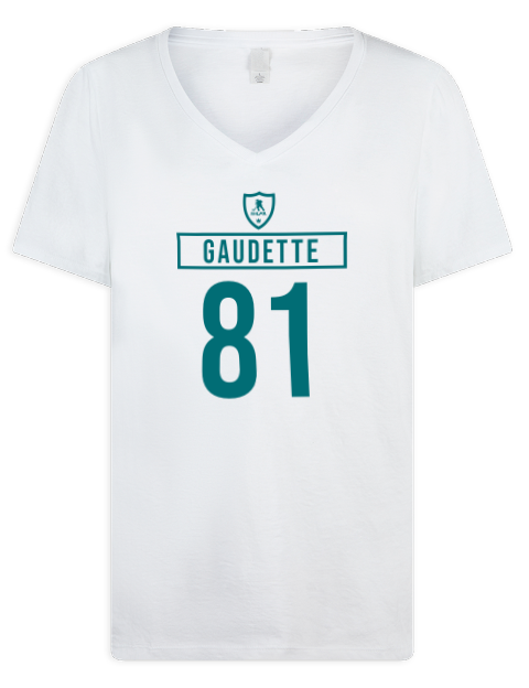 Away Jersey Adam Gaudette Premium Ladies V-Neck T-Shirt | Swagsta