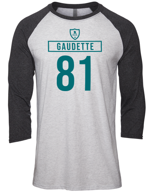 Away Jersey Adam Gaudette Unisex Premium Three-Quarter Raglan T-Shirt | Swagsta
