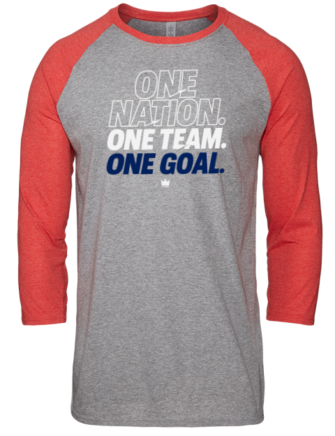 One Nation, One Team, One Goal Soccer Unisex Premium Three-Quarter Raglan T-Shirt | Swagsta