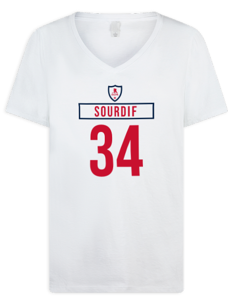 Home Jersey Justin Sourdif Premium Ladies V-Neck T-Shirt | Swagsta