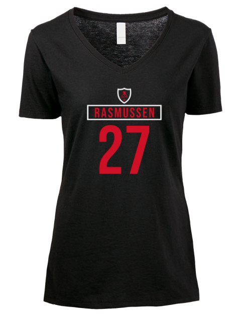 Away Jersey Michael Rasmussen Premium Ladies V-Neck T-Shirt | Swagsta