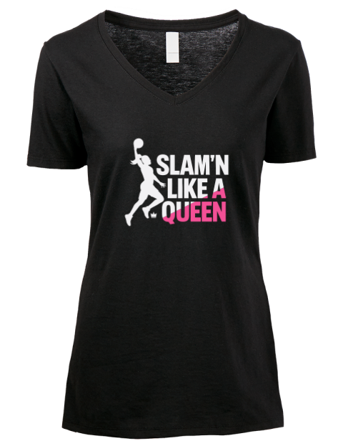 Slam’n Like a Queen She Got Game Premium Ladies V-Neck T-Shirt | Swagsta