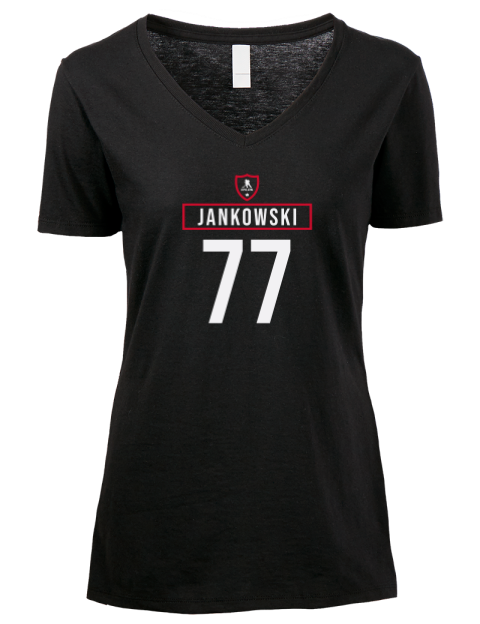 Away Jersey Mark Jankowski Premium Ladies V-Neck T-Shirt | Swagsta