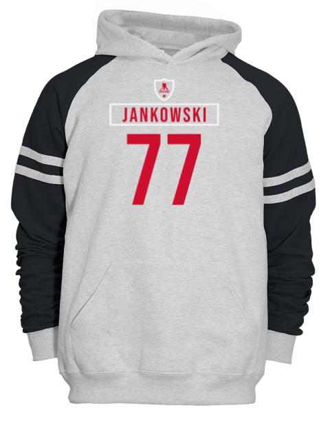 Home Jersey Mark Jankowski Unisex Varsity Color-Block Hooded Sweatshirt | Swagsta