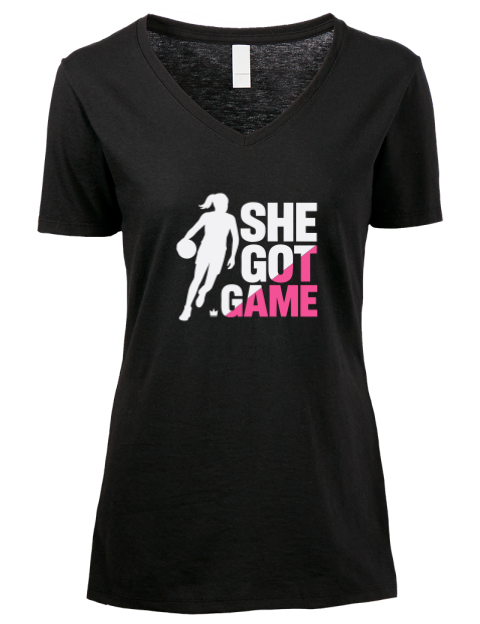 She Got Game She Got Game Premium Ladies V-Neck T-Shirt | Swagsta