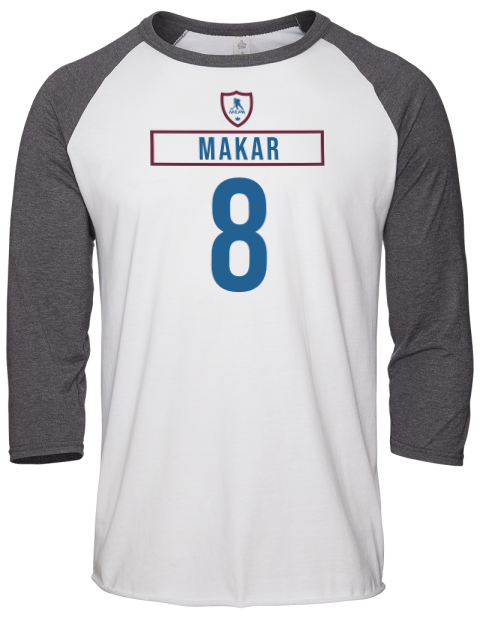 Home Jersey Cale Makar Unisex Premium Three-Quarter Raglan T-Shirt | Swagsta