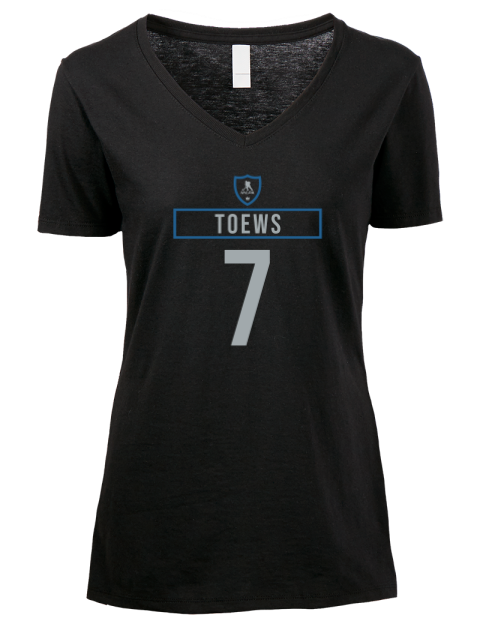 Away Jersey Devon Toews Premium Ladies V-Neck T-Shirt | Swagsta