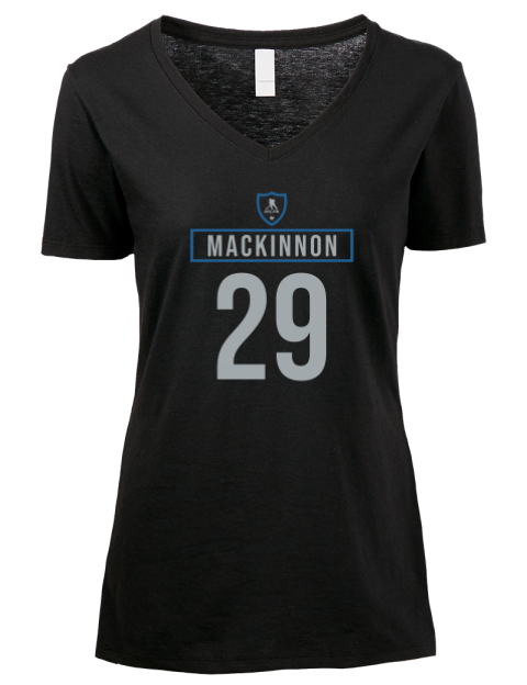 Away Jersey Nathan Mackinnon Premium Ladies V-Neck T-Shirt | Swagsta