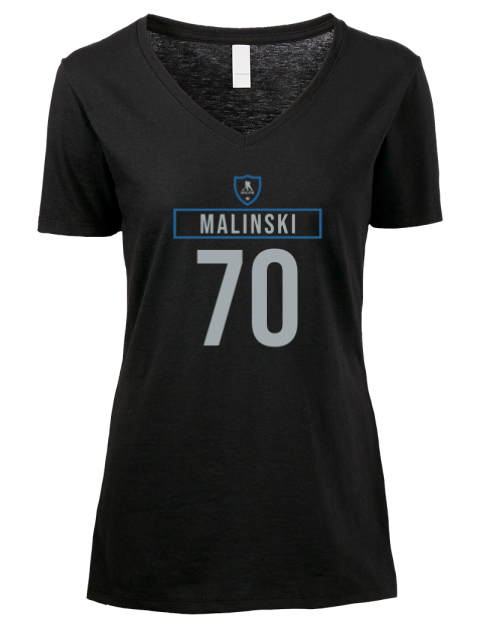 Away Jersey Sam Malinski Premium Ladies V-Neck T-Shirt | Swagsta