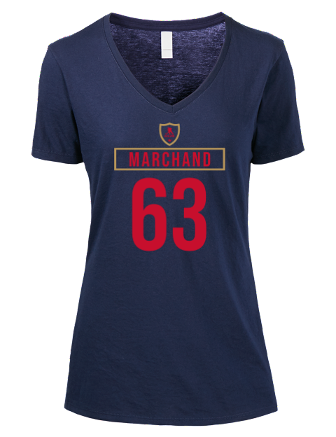 Away Jersey Brad Marchand Premium Ladies V-Neck T-Shirt | Swagsta