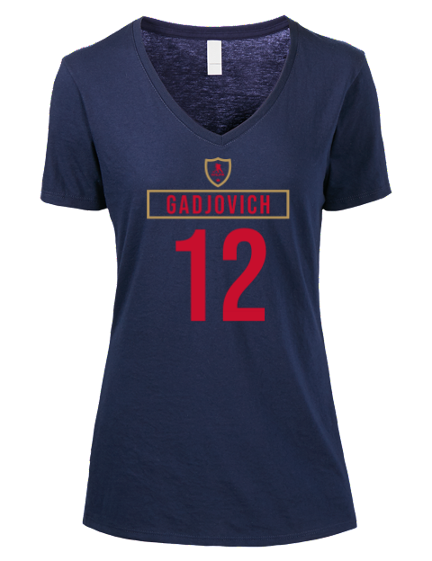 Away Jersey Jonah Gadjovich Premium Ladies V-Neck T-Shirt | Swagsta