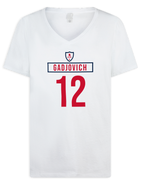 Home Jersey Jonah Gadjovich Premium Ladies V-Neck T-Shirt | Swagsta
