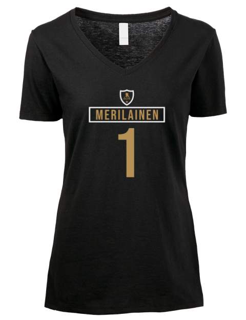 Away Jersey Leevi Merilainen Premium Ladies V-Neck T-Shirt | Swagsta