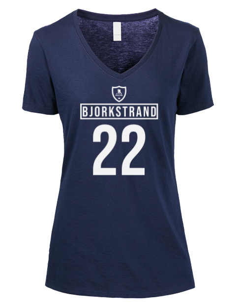Away Jersey Oliver Bjorkstrand Premium Ladies V-Neck T-Shirt | Swagsta