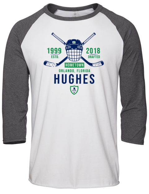 Classic Heritage Quinn Hughes Unisex Premium Three-Quarter Raglan T-Shirt | Swagsta