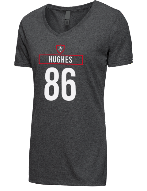 Away Jersey Jack Hughes Premium Ladies V-Neck T-Shirt | Swagsta