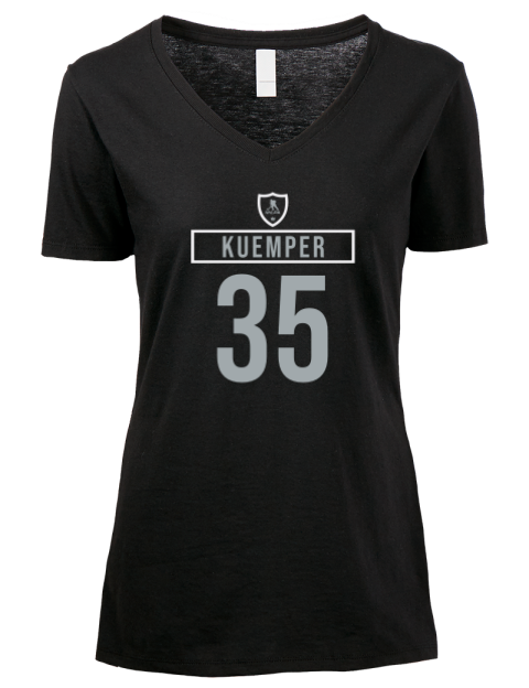 Away Jersey Darcy Kuemper Premium Ladies V-Neck T-Shirt | Swagsta