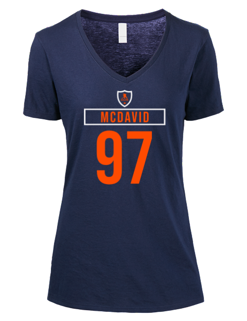 Away Jersey Connor Mcdavid Premium Ladies V-Neck T-Shirt | Swagsta