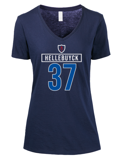 1A Away Jersey connor hellebuyck Premium Ladies V-Neck T-Shirt | Swagsta
