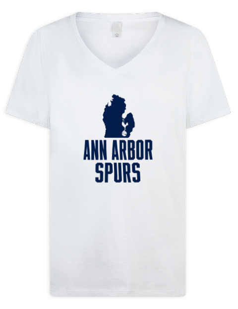 Stacked Club Logo Ann Arbor Spurs Custom Premium Ladies V-Neck T-Shirt | Swagsta