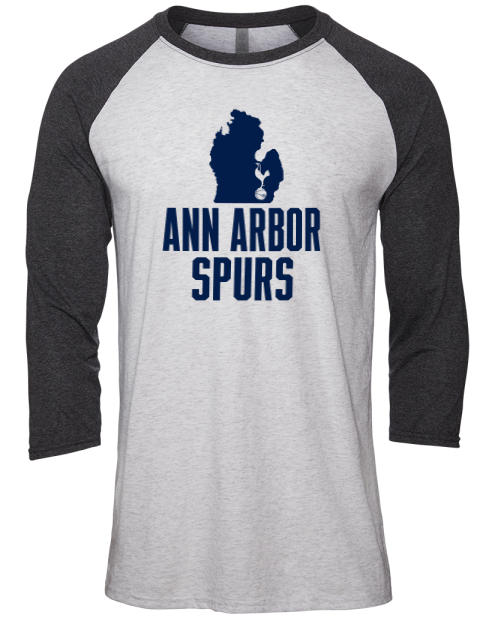 Stacked Club Logo Ann Arbor Spurs Custom Unisex Premium Three-Quarter Raglan T-Shirt | Swagsta