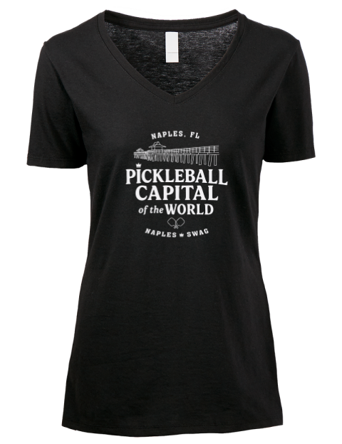 Naples FL Pickleball Premium Ladies V-Neck T-Shirt | Swagsta
