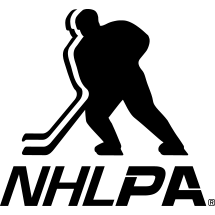 Black silhouette of a hockey player with 'NHLPA' text on a white background