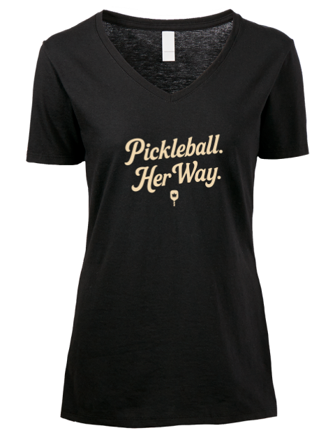 Pickleball Pretty Badass Premium Ladies V-Neck T-Shirt