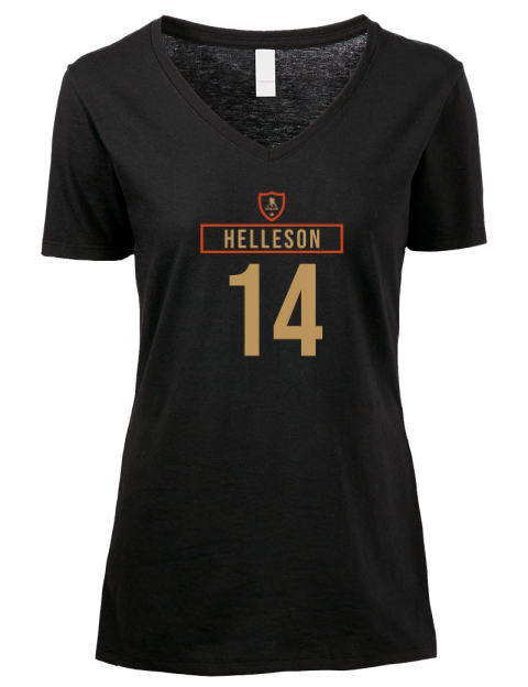 Away Jersey Drew Helleson Premium Ladies V-Neck T-Shirt | Swagsta