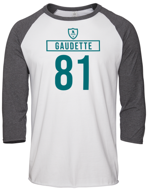 Away Jersey Adam Gaudette Unisex Premium Three-Quarter Raglan T-Shirt | Swagsta