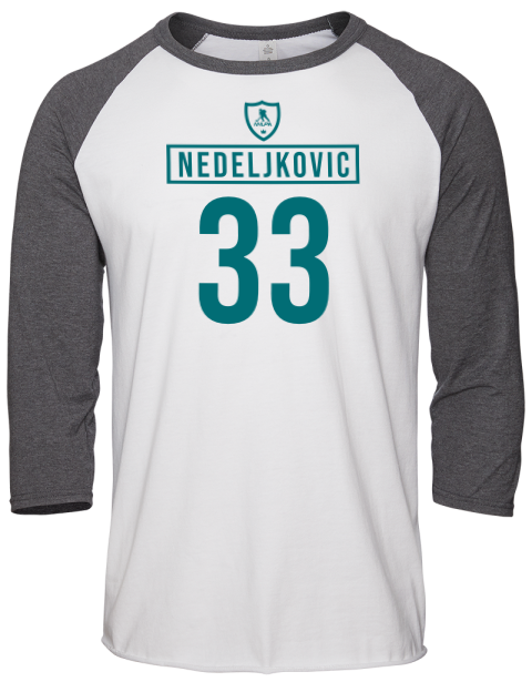 Away Jersey Alex Nedeljkovic Unisex Premium Three-Quarter Raglan T-Shirt | Swagsta