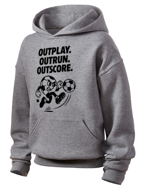 Outrun, Outplay, Outscore Soccer Youth Hooded Sweatshirt | Swagsta