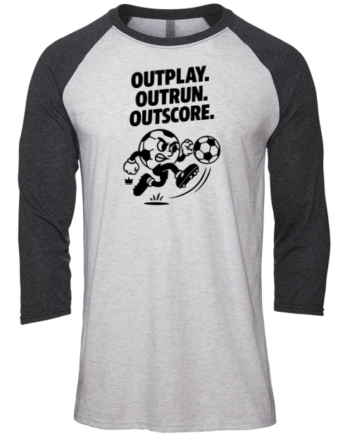 Outrun, Outplay, Outscore Soccer Unisex Premium Three-Quarter Raglan T-Shirt | Swagsta