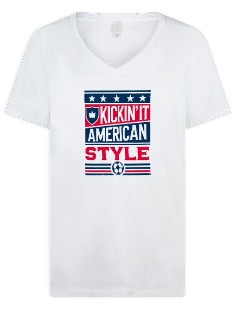 Kickin’it American Style Soccer Premium Ladies V-Neck T-Shirt | Swagsta