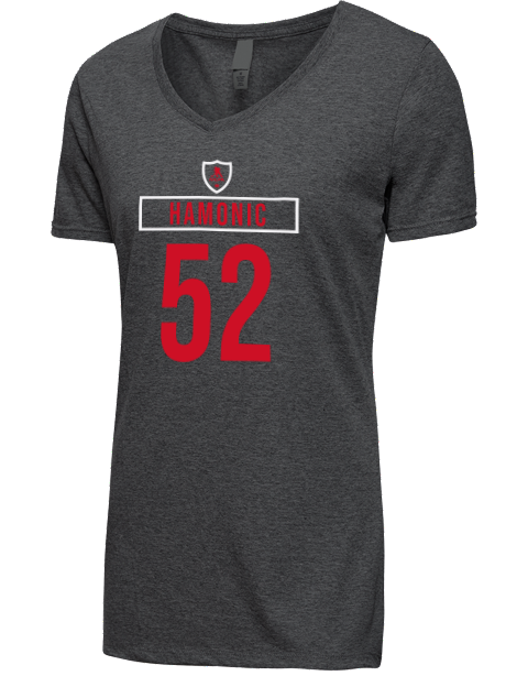 Away Jersey Travis Hamonic Premium Ladies V-Neck T-Shirt | Swagsta