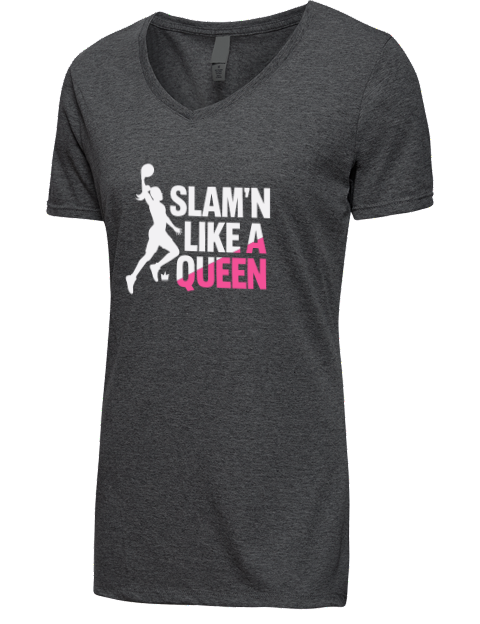 Slam’n Like a Queen She Got Game Premium Ladies V-Neck T-Shirt | Swagsta
