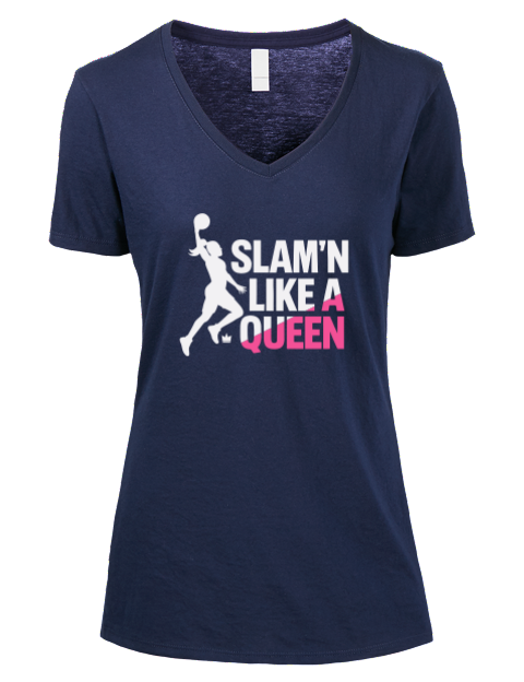 Slam’n Like a Queen She Got Game Premium Ladies V-Neck T-Shirt | Swagsta