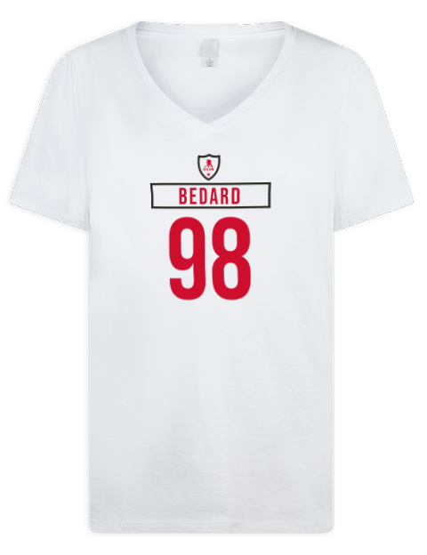 Home Jersey Connor Bedard Premium Ladies V-Neck T-Shirt | Swagsta