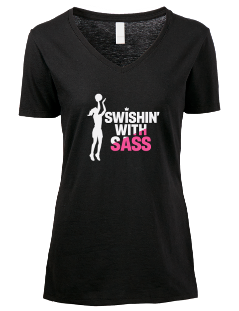 Swish’n With Sass She Got Game Premium Ladies V-Neck T-Shirt | Swagsta