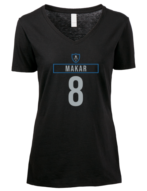 Away Jersey Cale Makar Premium Ladies V-Neck T-Shirt | Swagsta