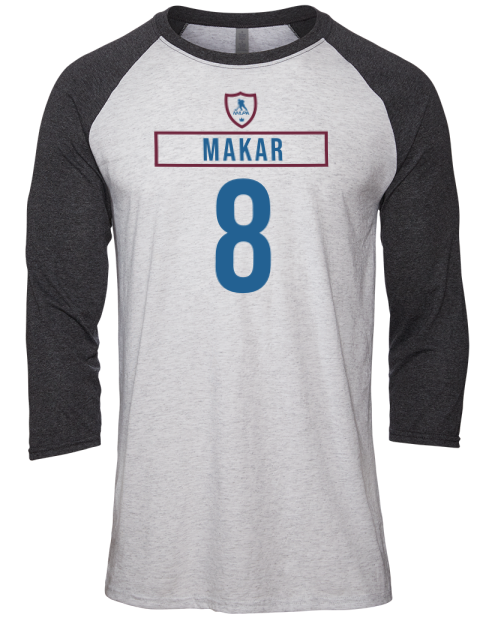 Home Jersey Cale Makar Unisex Premium Three-Quarter Raglan T-Shirt | Swagsta