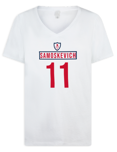 Home Jersey Mackie Samoskevich Premium Ladies V-Neck T-Shirt | Swagsta