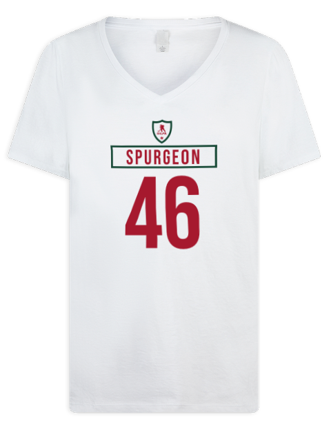 Home Jersey Jared Spurgeon Premium Ladies V-Neck T-Shirt | Swagsta