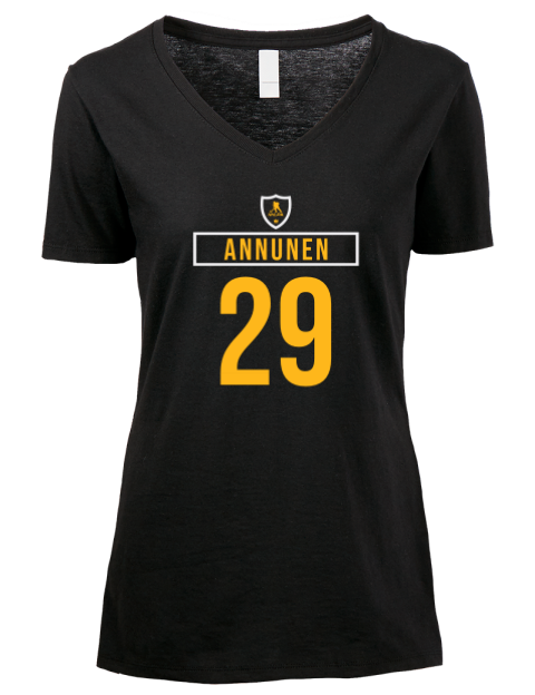 Away Jersey Justus Annunen Premium Ladies V-Neck T-Shirt | Swagsta