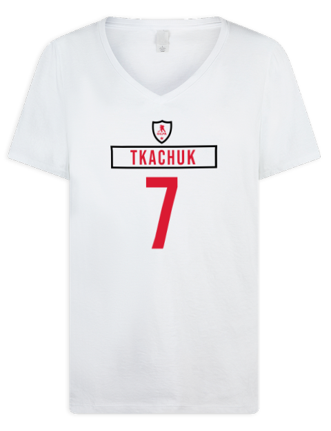 Home Jersey Braeden Tkachuk Premium Ladies V-Neck T-Shirt | Swagsta