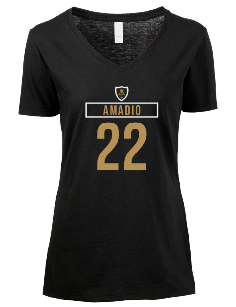 Away Jersey Michael Amadio Premium Ladies V-Neck T-Shirt | Swagsta