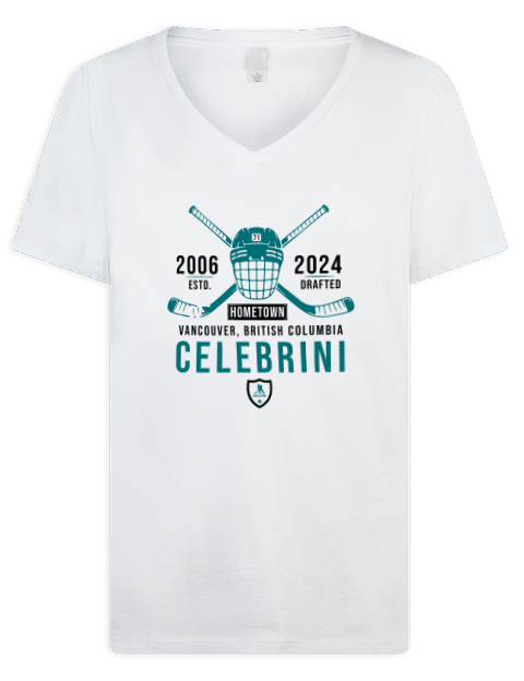 Classic Heritage Macklin Celebrini Premium Ladies V-Neck T-Shirt | Swagsta