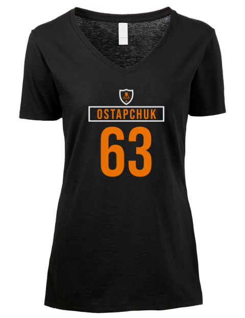 Away Jersey Zach Ostapchuk Premium Ladies V-Neck T-Shirt | Swagsta