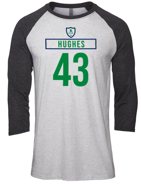 Home Jersey Quinn Hughes Unisex Premium Three-Quarter Raglan T-Shirt | Swagsta
